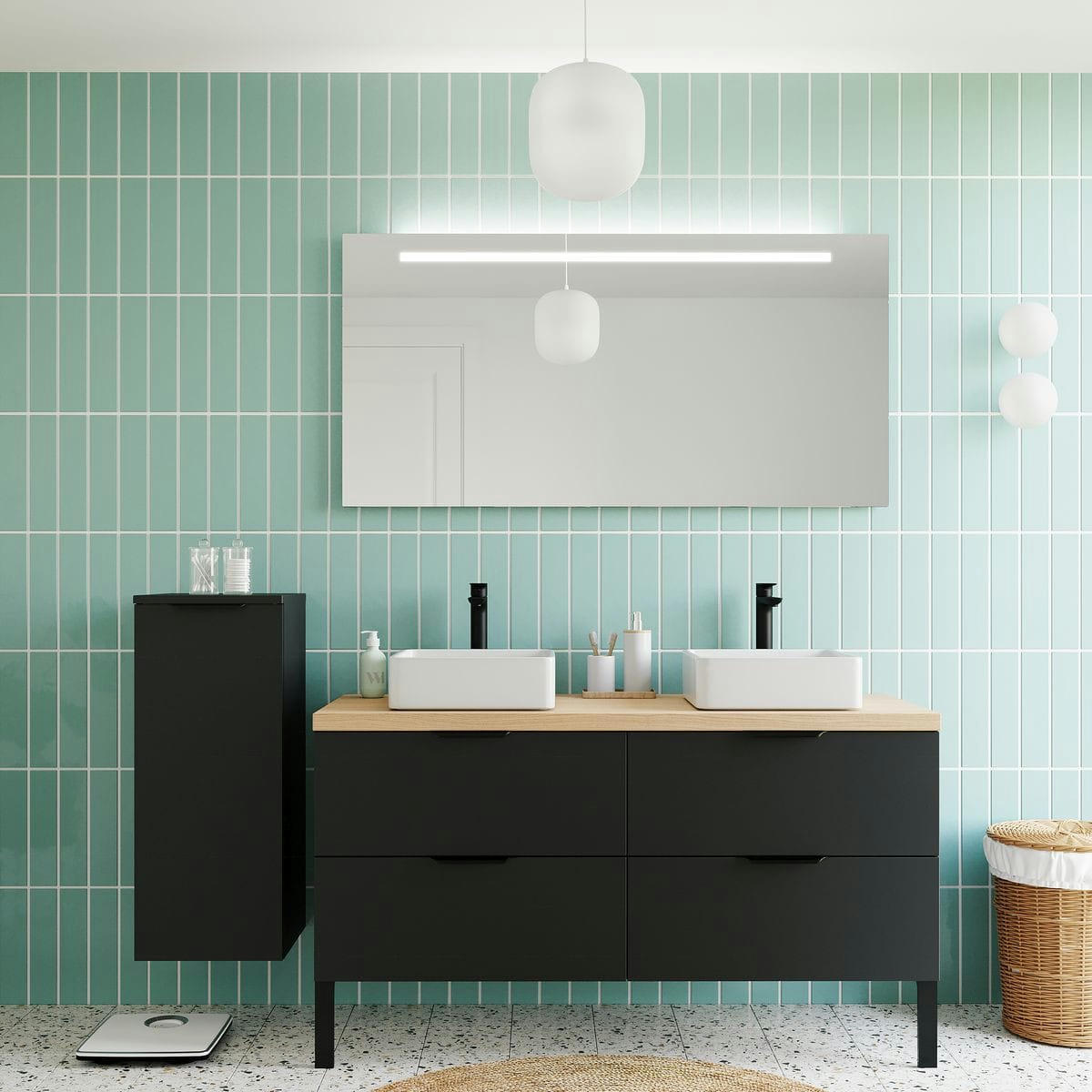 SOHO - Meuble salle de bain 2 vasques posées 140cm 4 tiroirs Noir