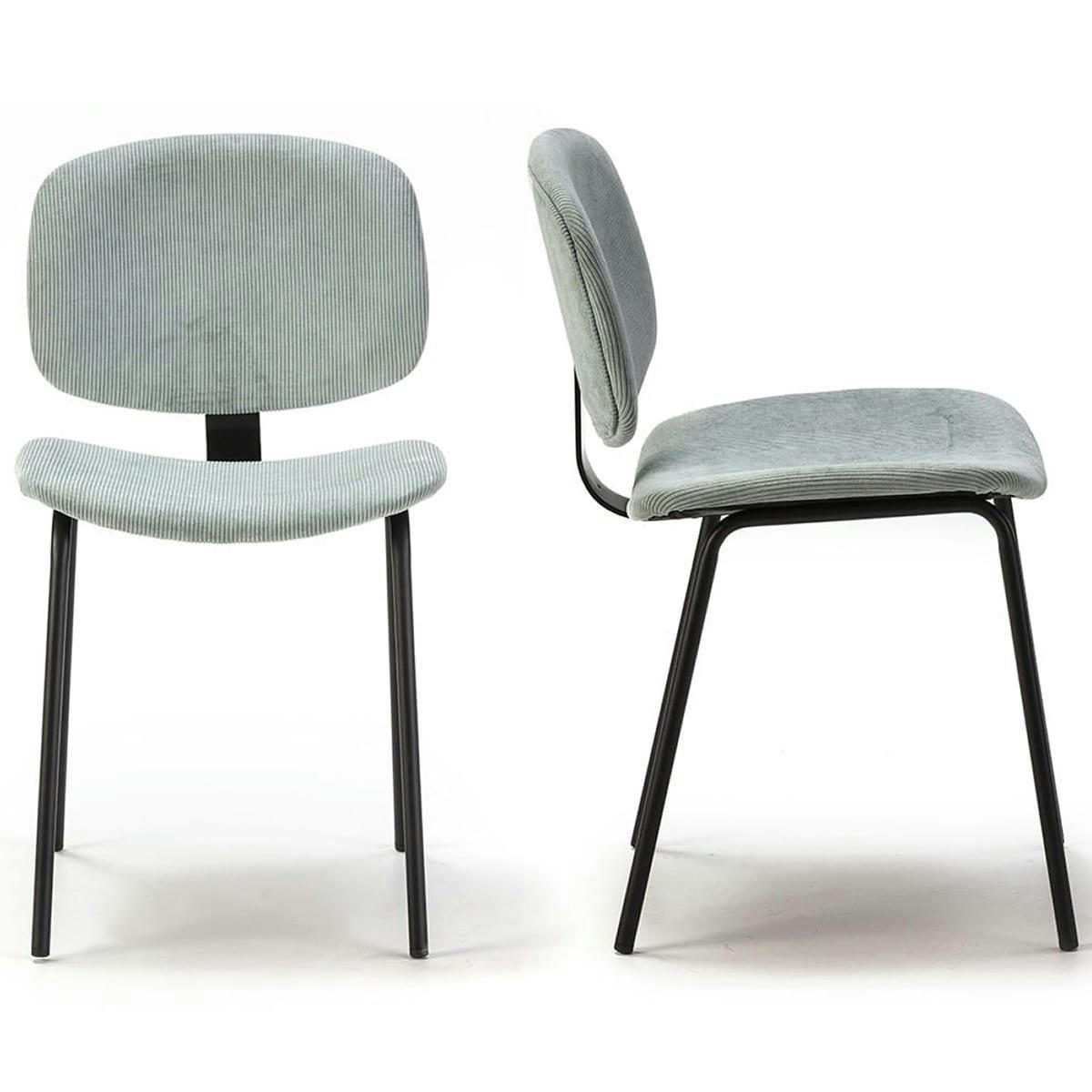 LIV - Lot de 2 chaises en velours côtelé aigue-marine piètement noir