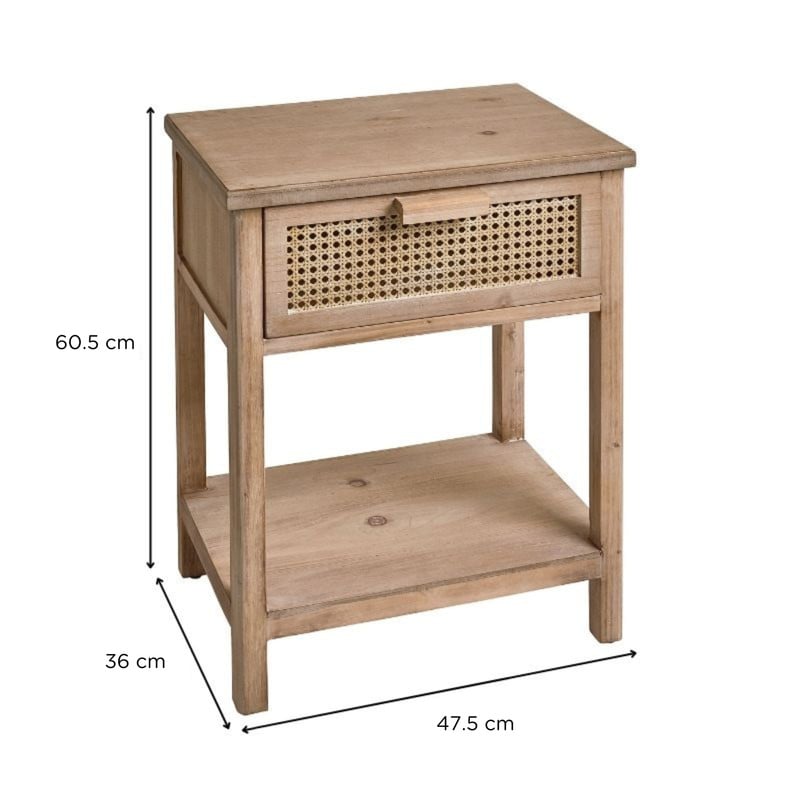 Webbing nachtkastje Bandung - naturel - 48x36x60.5 cm