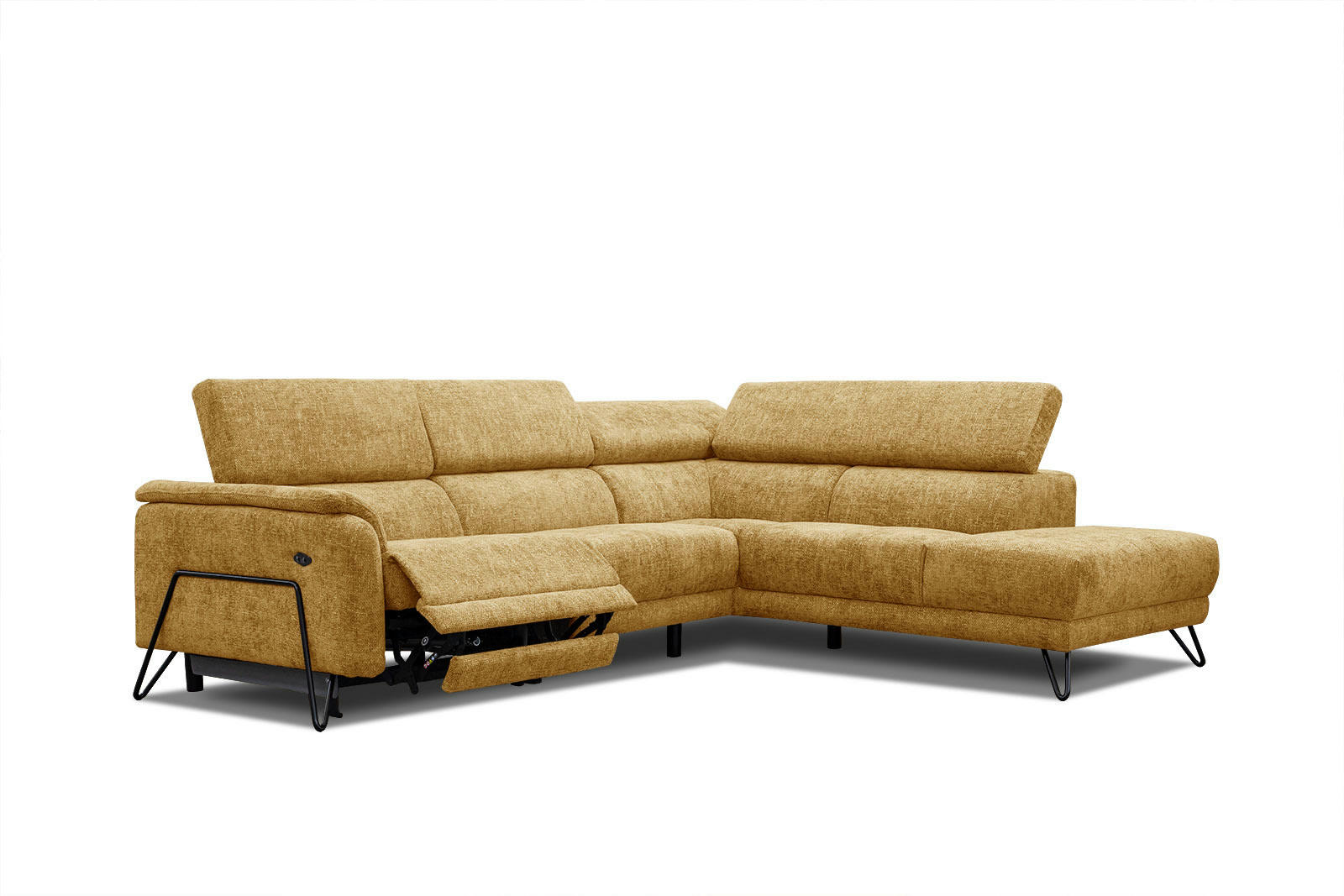 RODEN - Canapé d'angle droit 5 places avec une relax électrique tissu doré