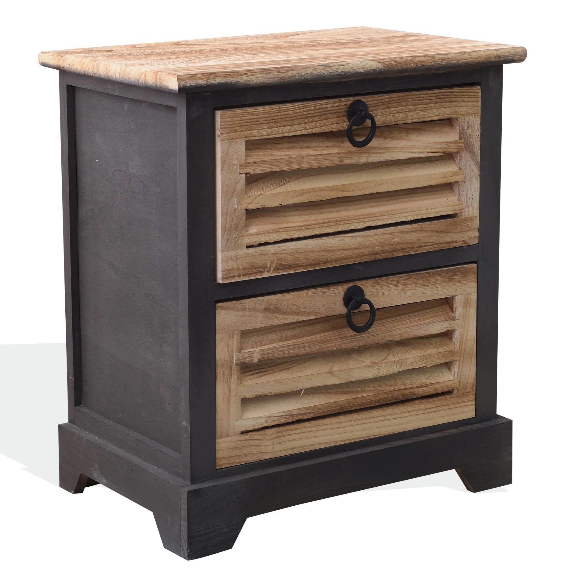 - Table de chevet vintage 2 tiroirs en bois naturel et noir