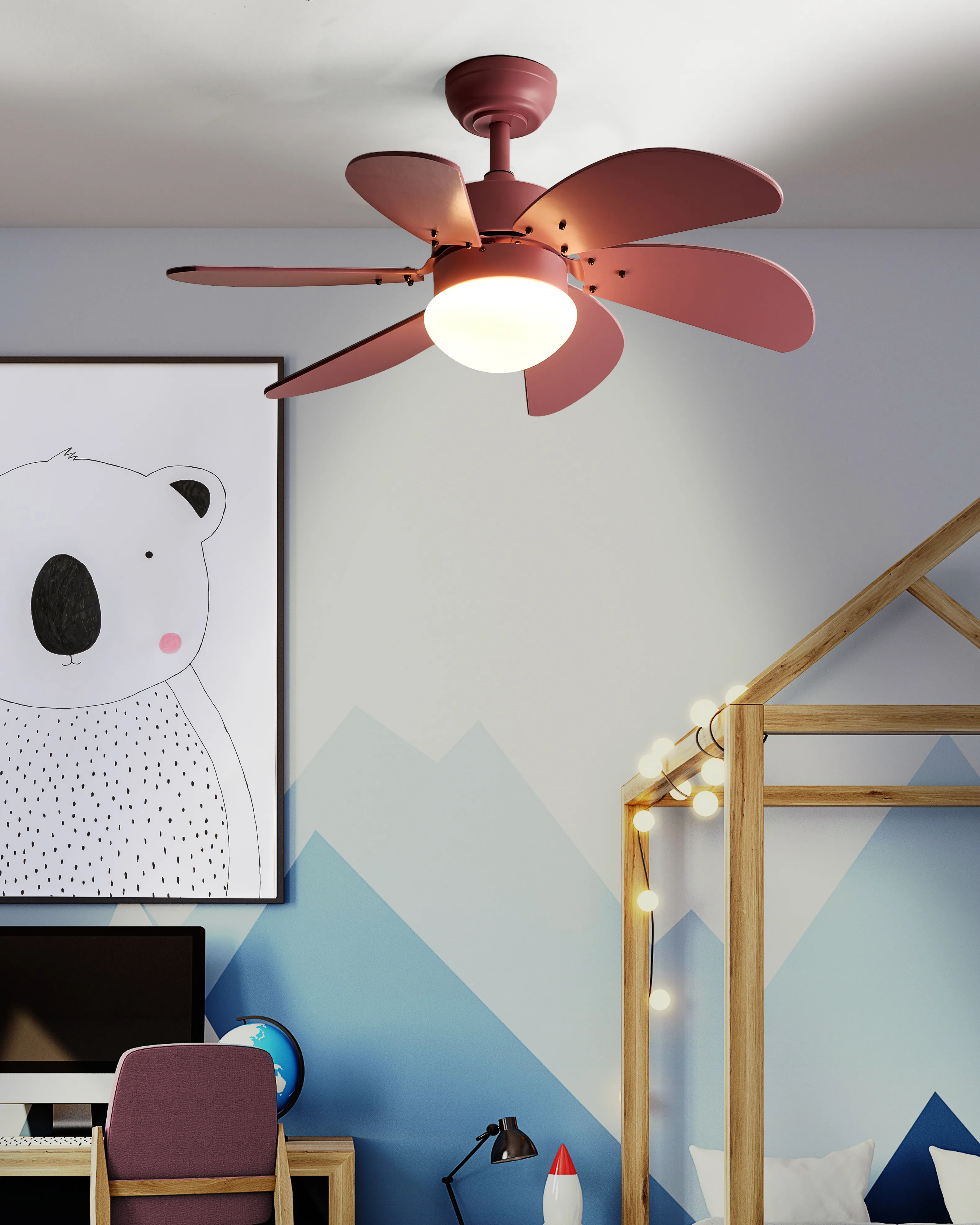 Ceiling Fan with Light LOGAR with Remote LED Pink