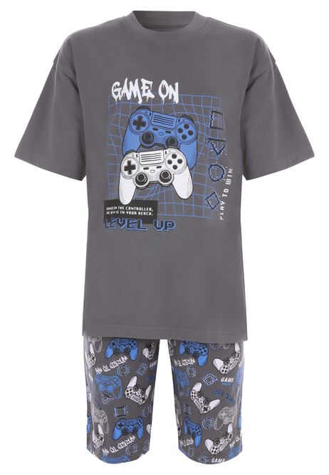 Older Boys Charcoal Gaming Shorts Pyjama Set