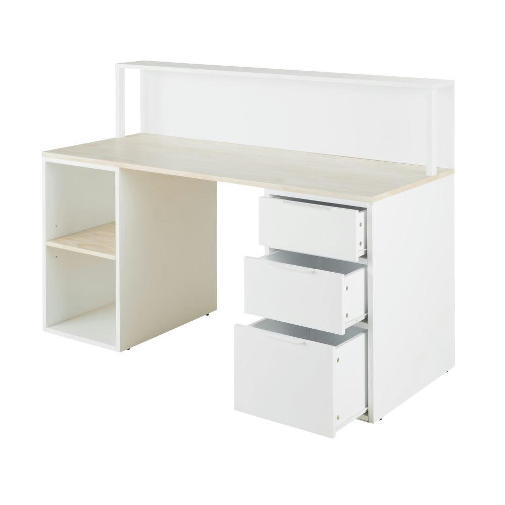 Come - Bureau 3 tiroirs et 2 niches blanc et beige