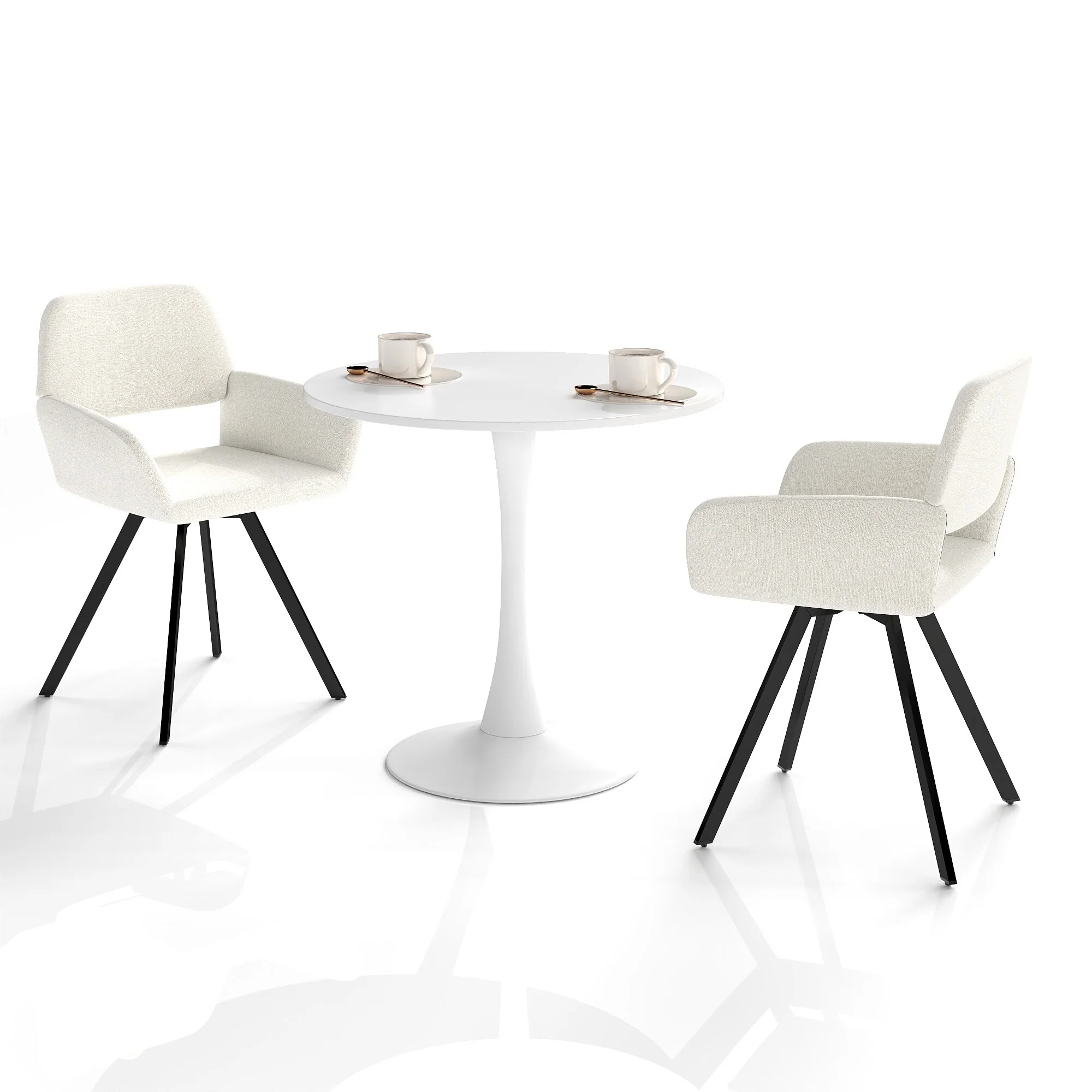 Homy Casa 3-Piece Modern Dining Set with Round Pedestal Table and Upholstered Armchairs