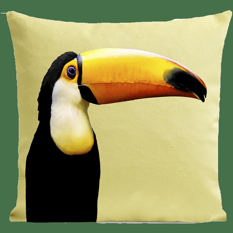 - Coussin tropical toucan suédine jaune 40x40cm