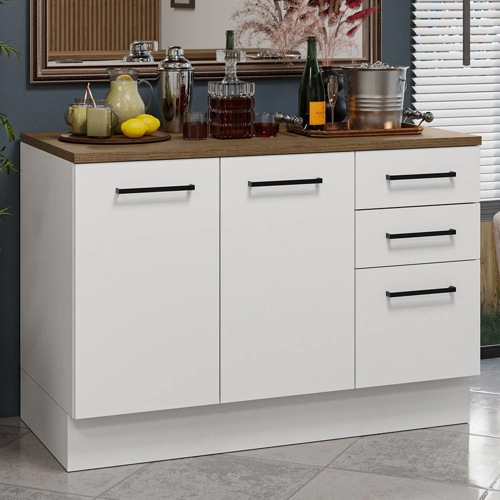 Madesa Home Bar Cabinet with 2 Doors and 3 Drawers Wooden Storage