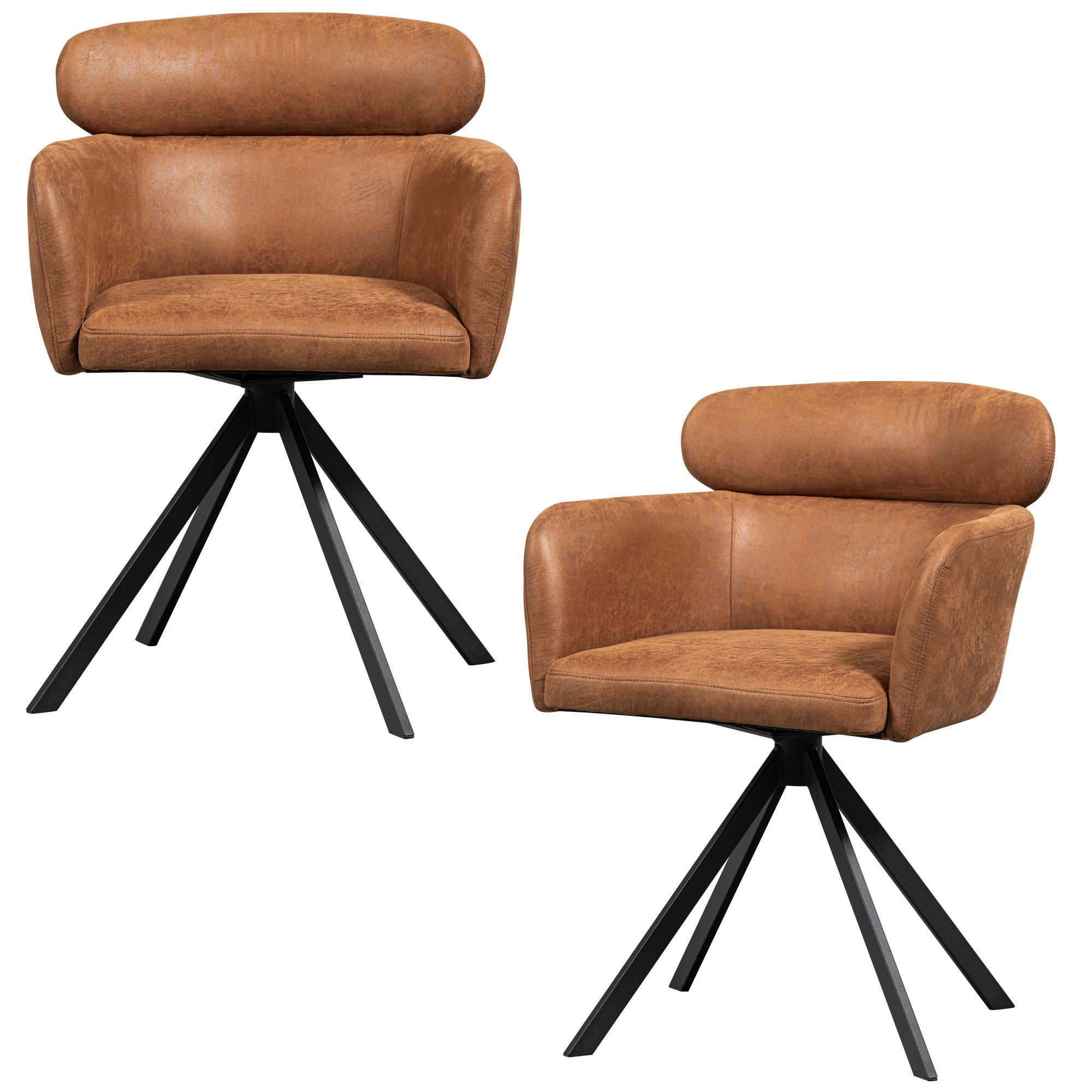 WOOOD draaibare eetkamerstoelen Fenne - Leerlook - Cognac - Set van 2