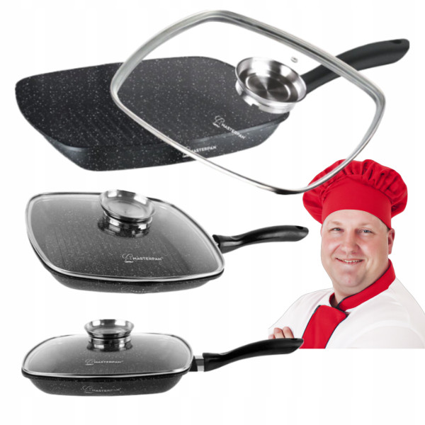 Aluminiowa Patelnia Grillowa 28cm z Pokrywką Szklaną Masterpan
