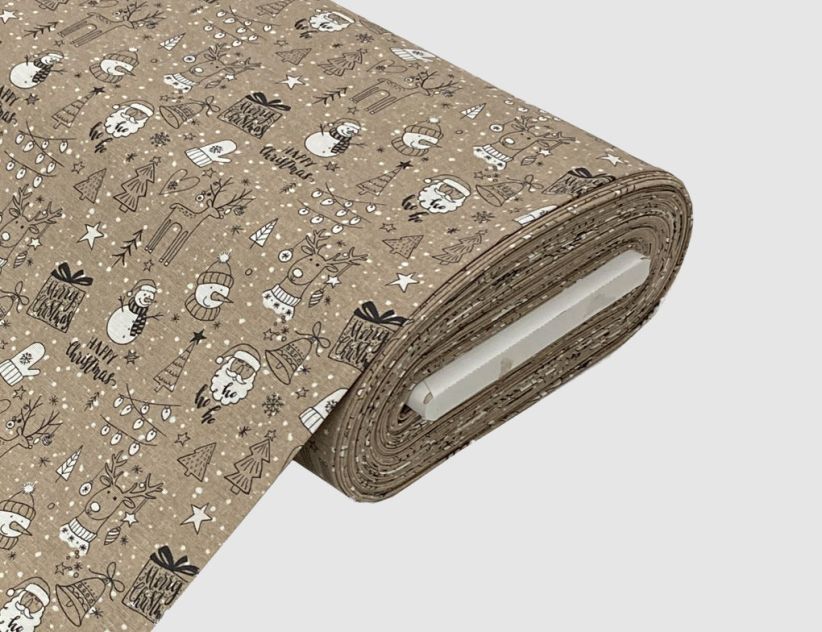 Dekostoff Happy Christmas Beige