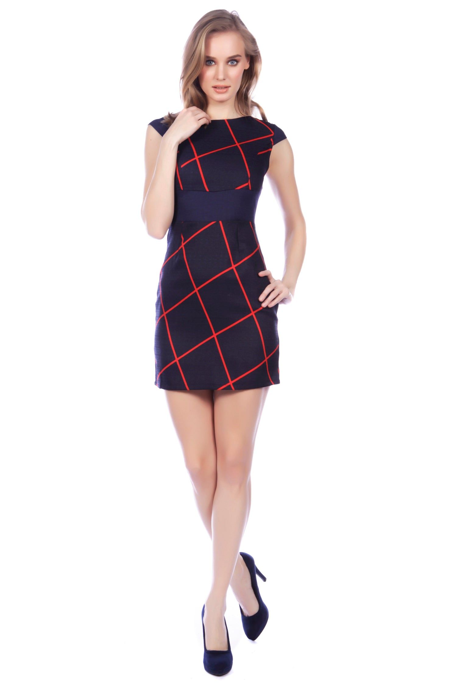 Cutie London Sleek Plaid Cap Sleeve Mini Dress