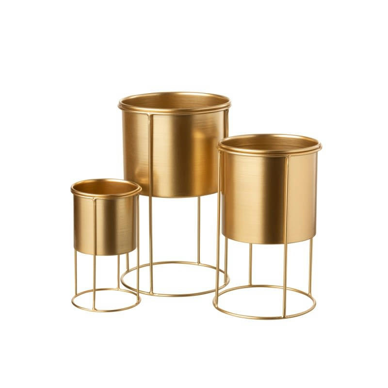 MÉTAL - Cache-pot sur pied métal or