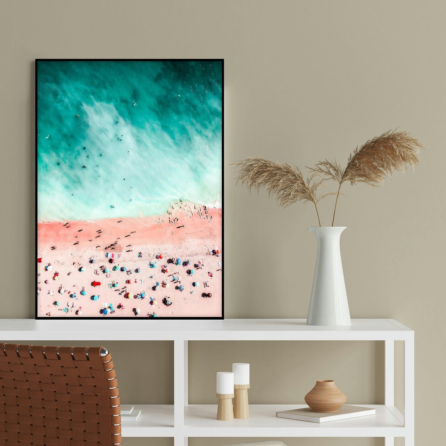 PLAYA - Affiche avec cadre noir - Plage à la mer turquoise - 30x40