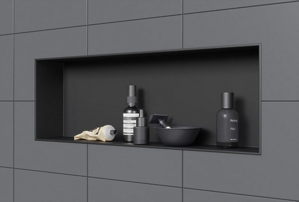 Niche murale douche sans rebord Noire 20x60x10cm acier inoxydable étagère encastrée - BS206010