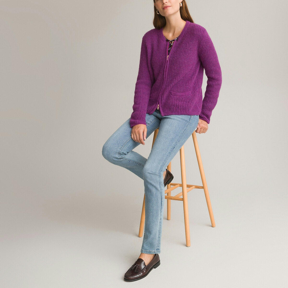 Cardigan zippé, en grosse maille
