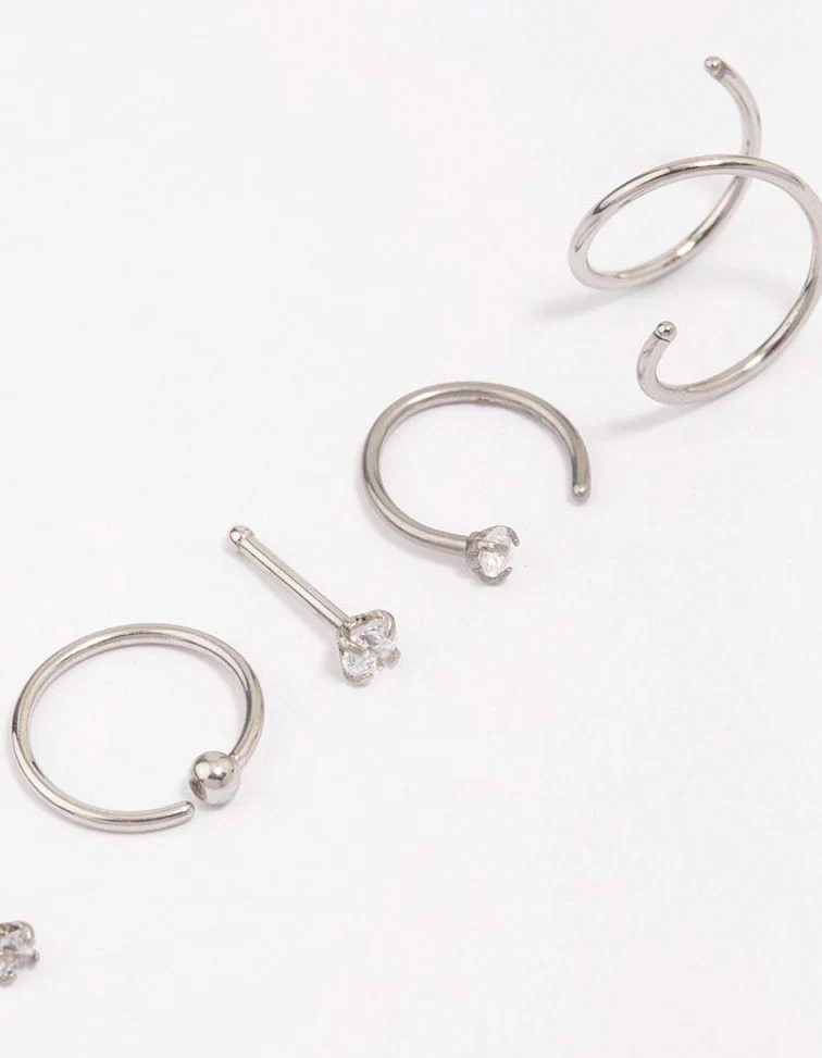 Surgical Steel Twisted Cubic Zirconia Nose Piercing 6-Pack