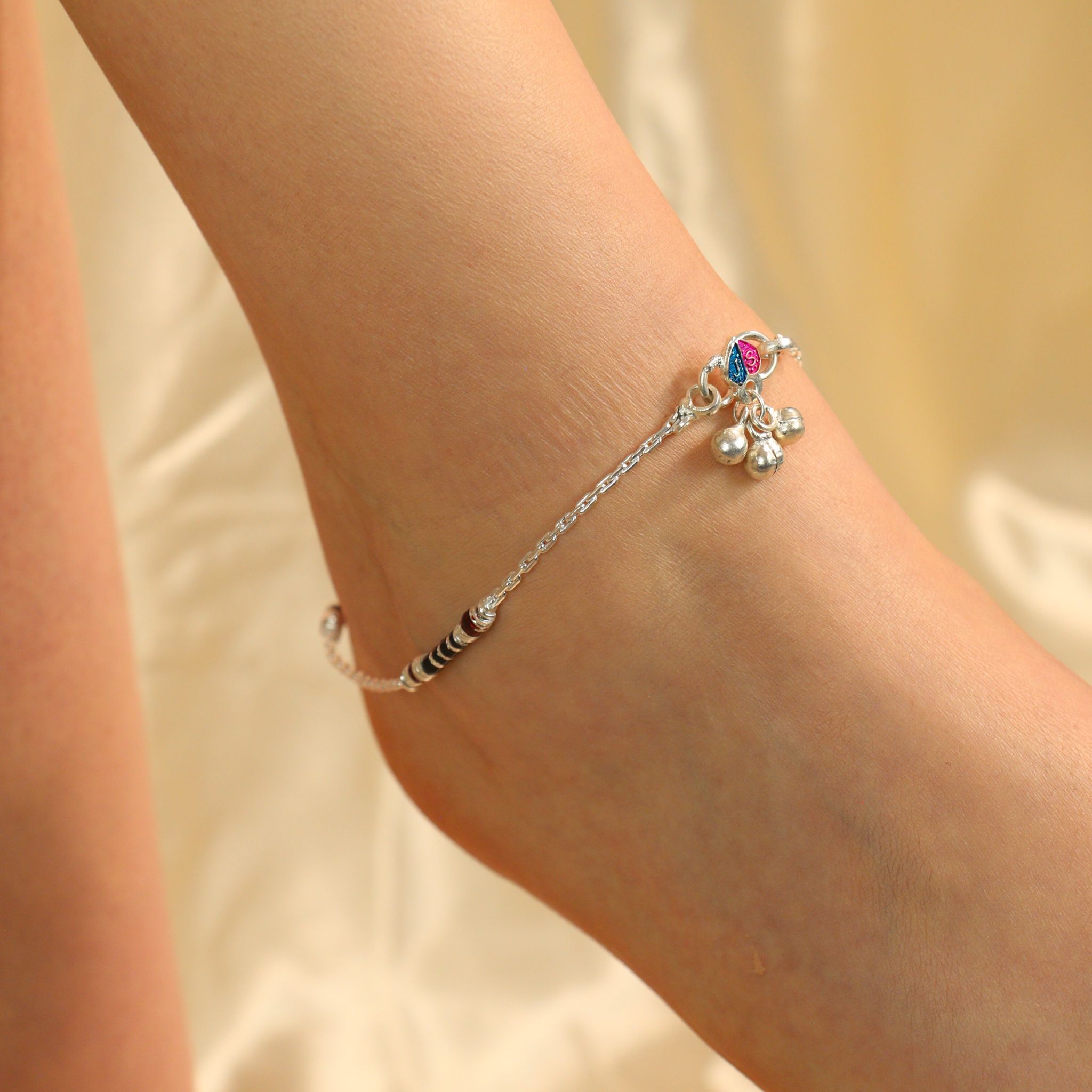 The Colourful Aura Black Red Enamel Pipe Silver Plated Asian Indian Payal Anklet