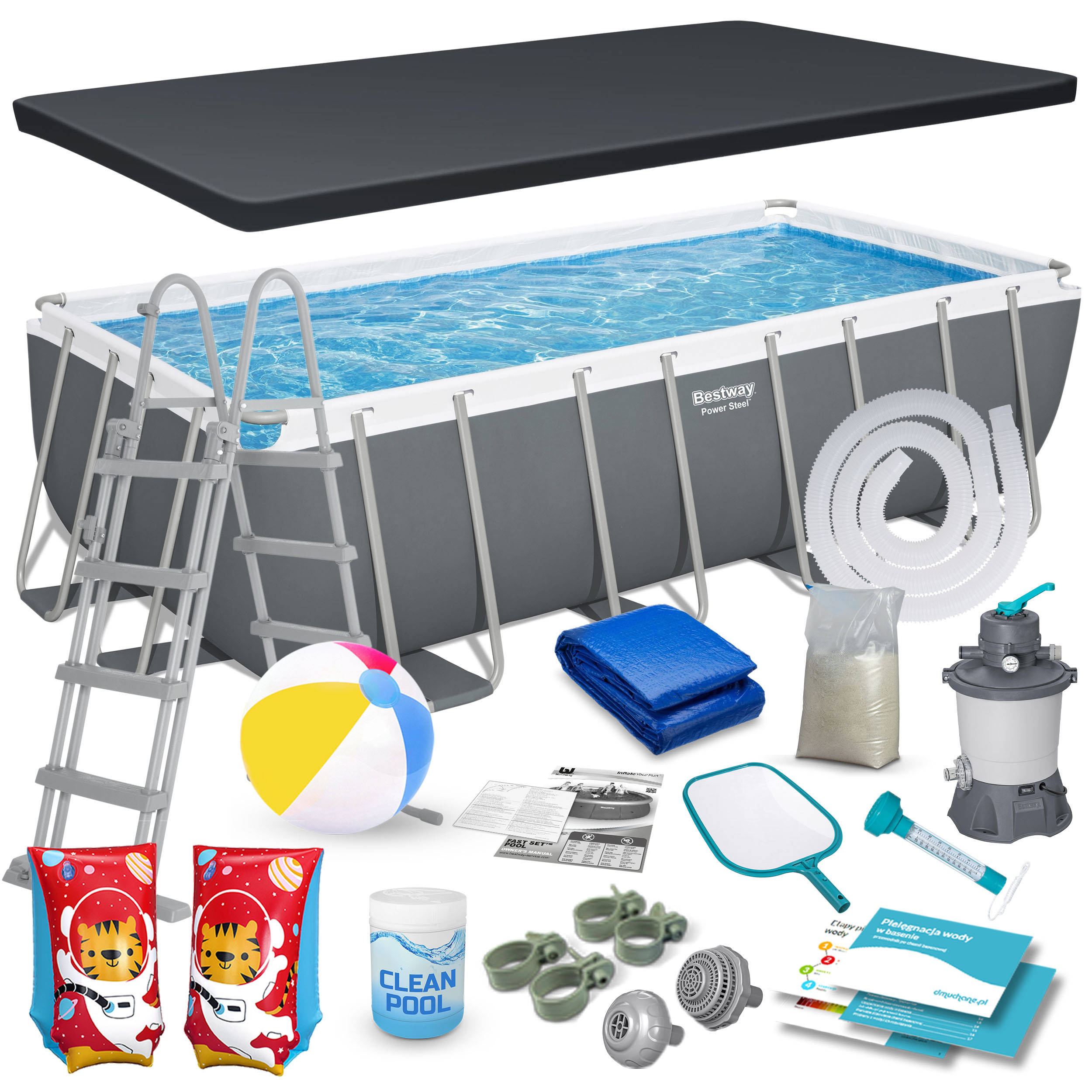 Basen ogrodowy stelażowy 488x244 Bestway 18w1 full