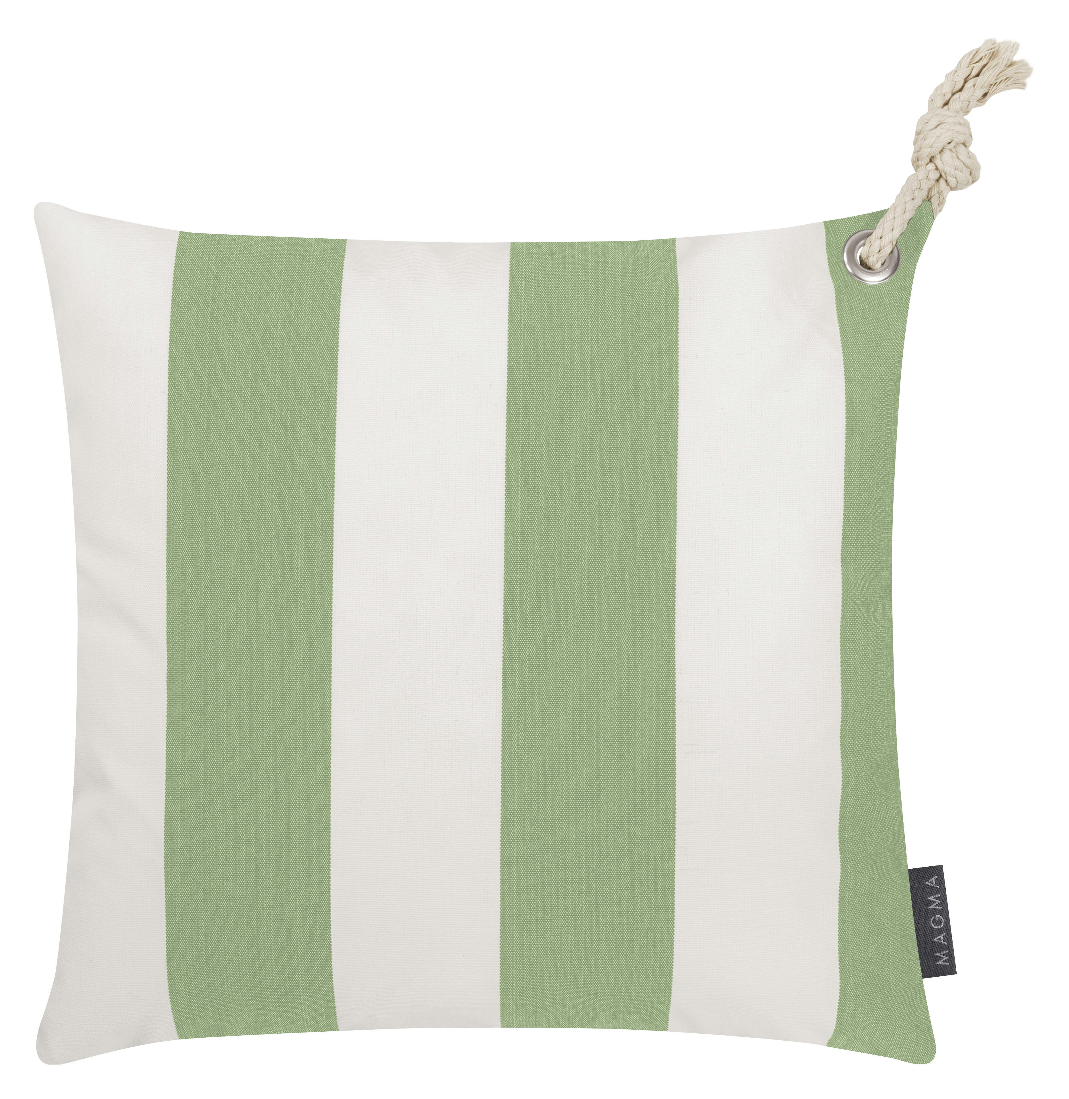 SANTORIN - Housses de coussin rayées vert/blanc avec corde-Lot de 2-40x40
