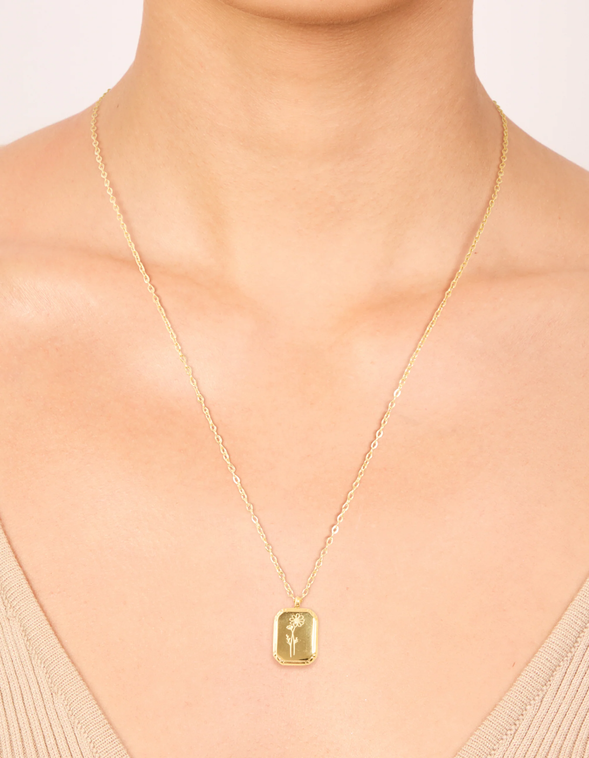 Waterproof Gold Plated Stainless Steel October Birth Flower Marigold Necklace