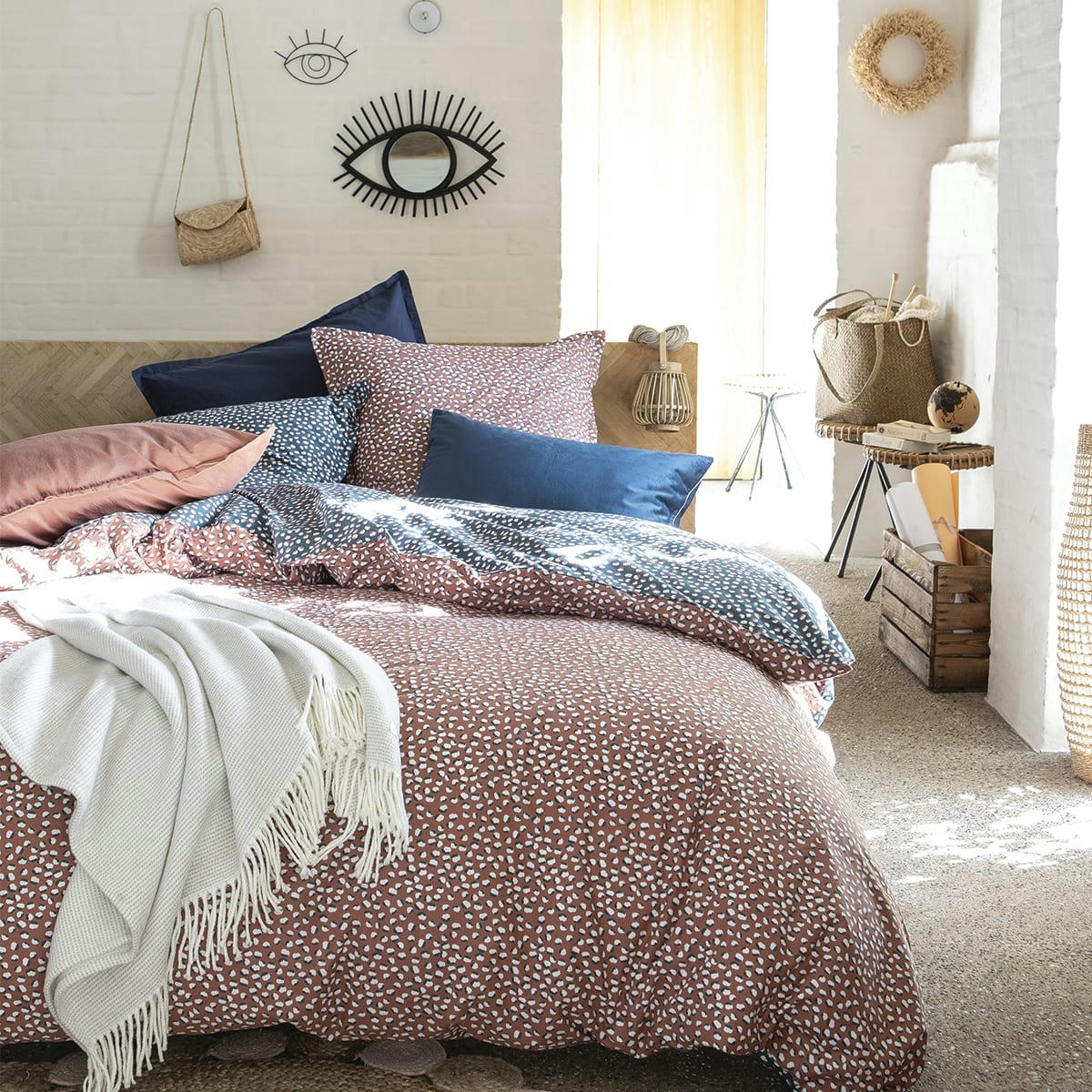 CLIN D'ŒIL - Housse de couette imprimée en coton bleu 240x220