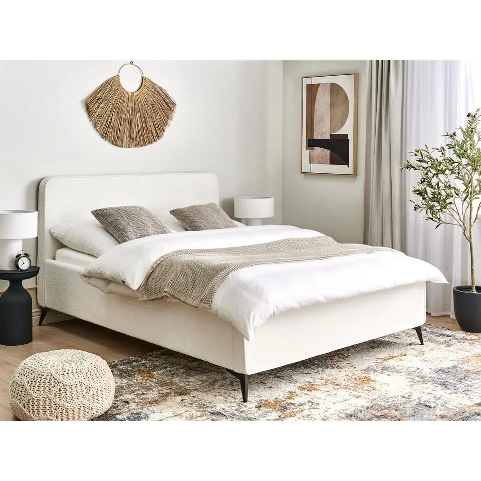 VALOGNES - Bed - Wit - 160 x 200 cm - Boucl&eacute;