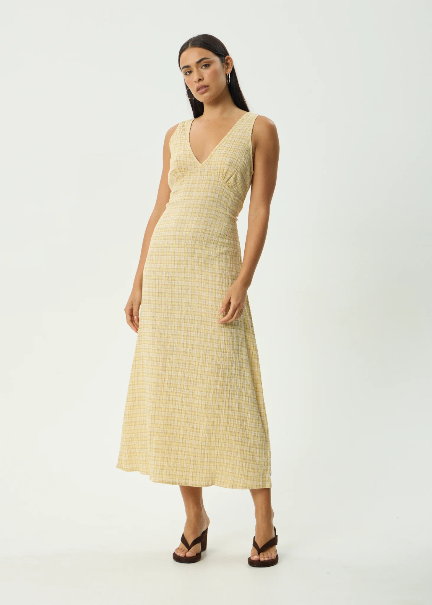 AFENDS Womens Sunday - Seersucker Check Maxi Dress - Lemon Check