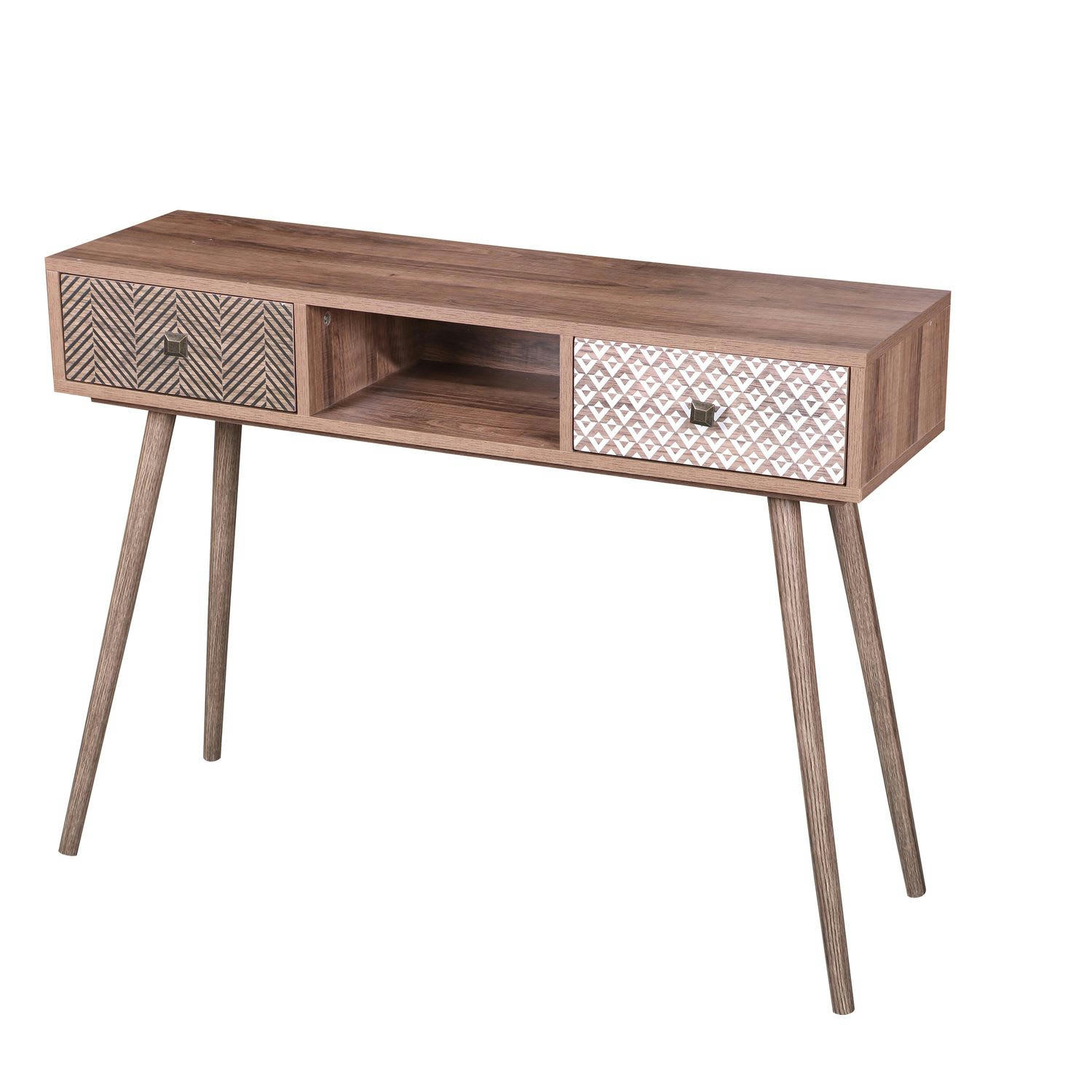 BAOBAB - Console en mdf 2 tiroirs et 1 niche ouverte beige