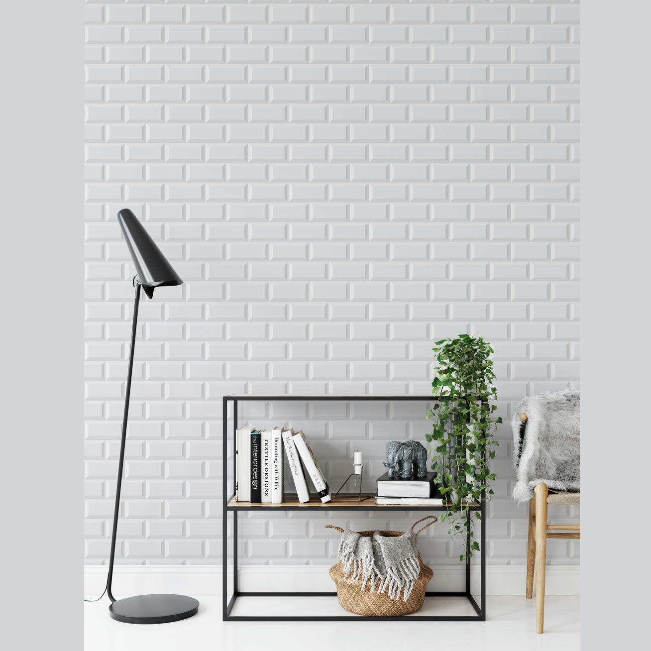 - Papier peint Design White Tiles 425x260