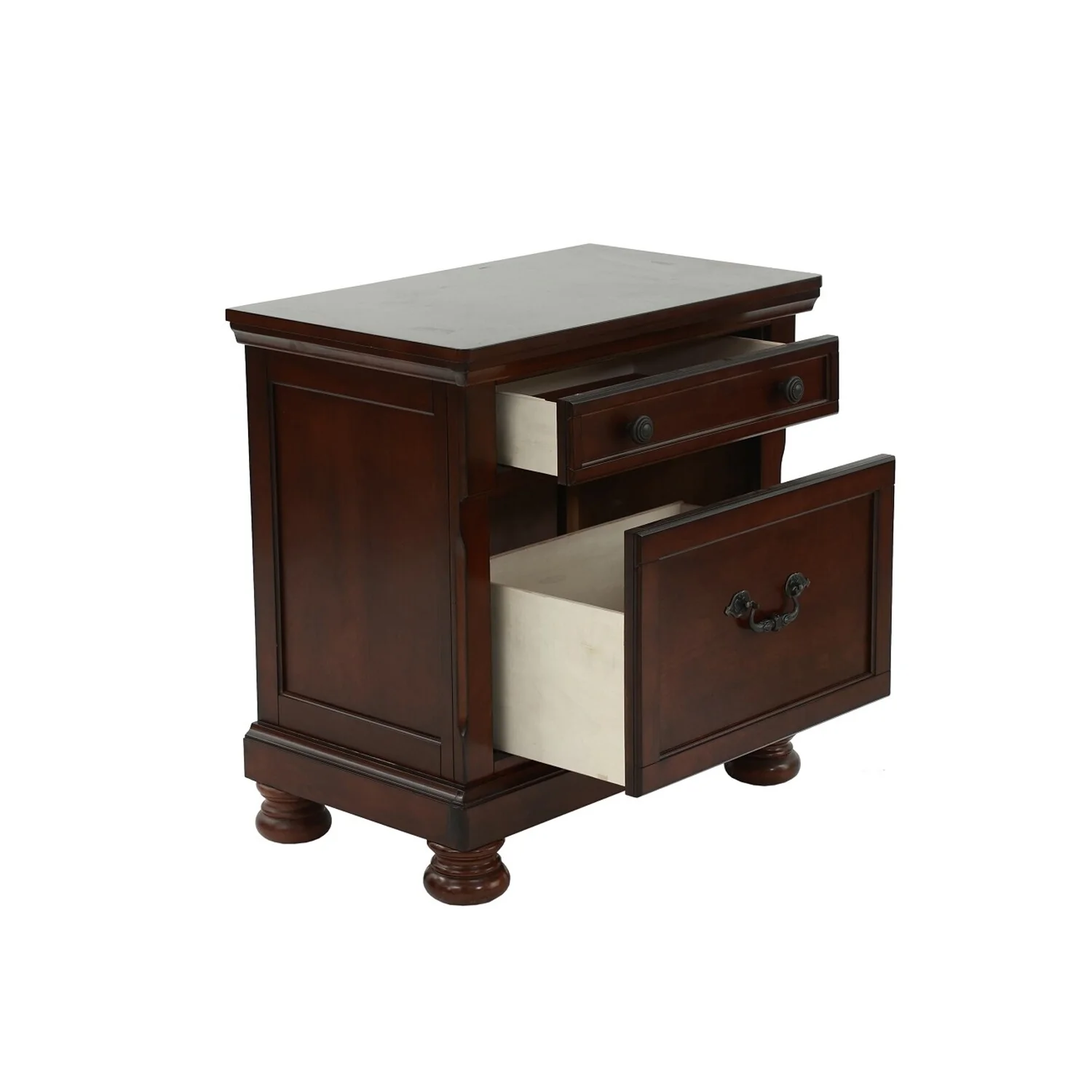 Rubber Wood 2 Drawers Nightstand
