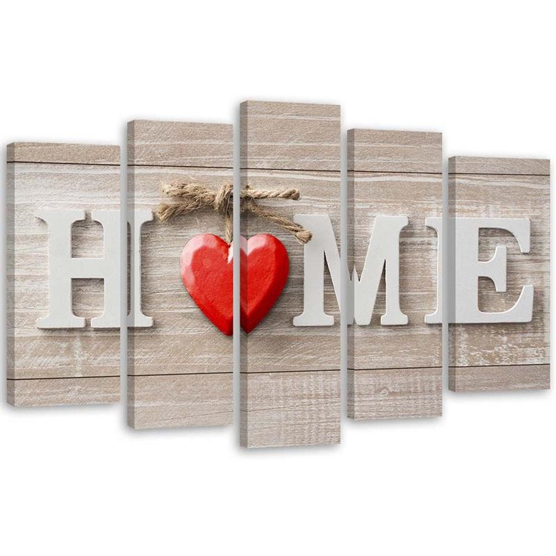 Feeby Obraz 5 częściowy Napis Home z sercem 100x70
