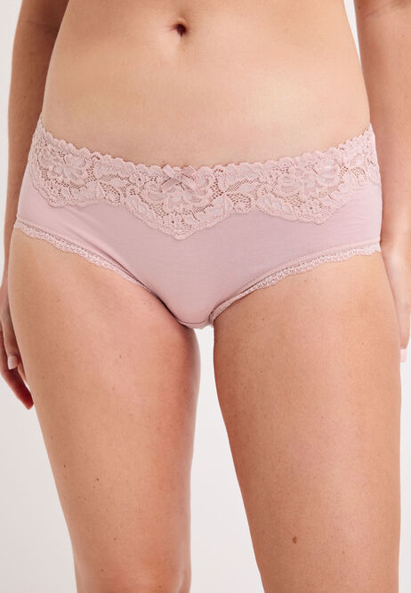 Womens 3pk Pink Lace Trim Short Briefs