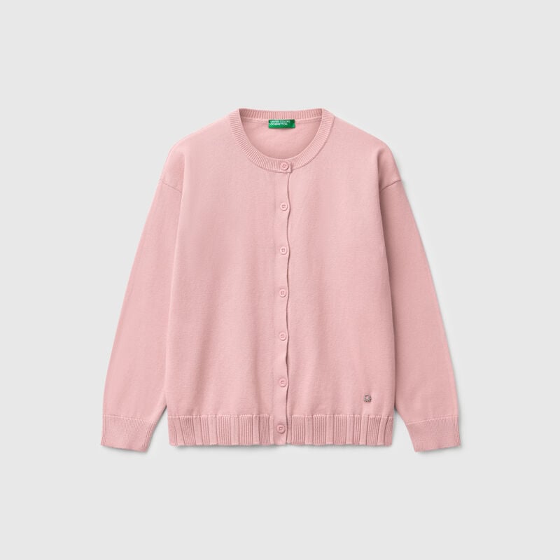 Pure cotton crew neck cardigan