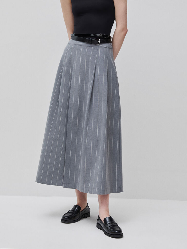Pinstriped skirt with slit