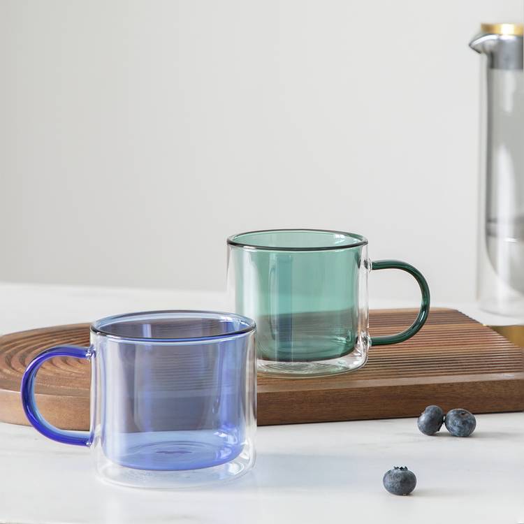 Habitat Double Walled Set of 2 Mugs - Blues & Green