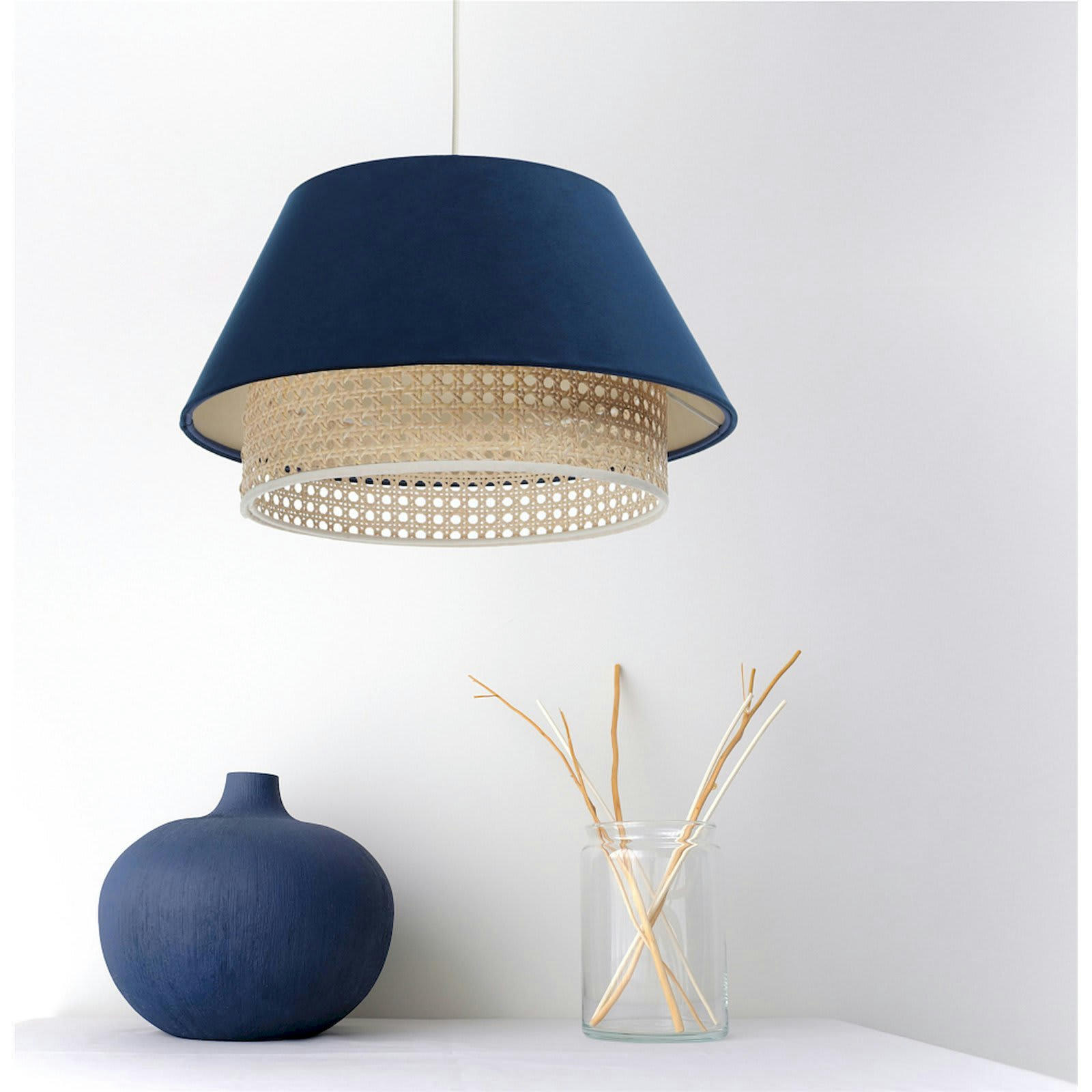 SENSEI - Suspension Rotin Bleu 40x40x24 cm