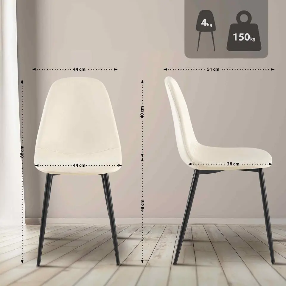 CLP Set van 4 Eetkamerstoel Napier zwart Frame - Fluweel - creme