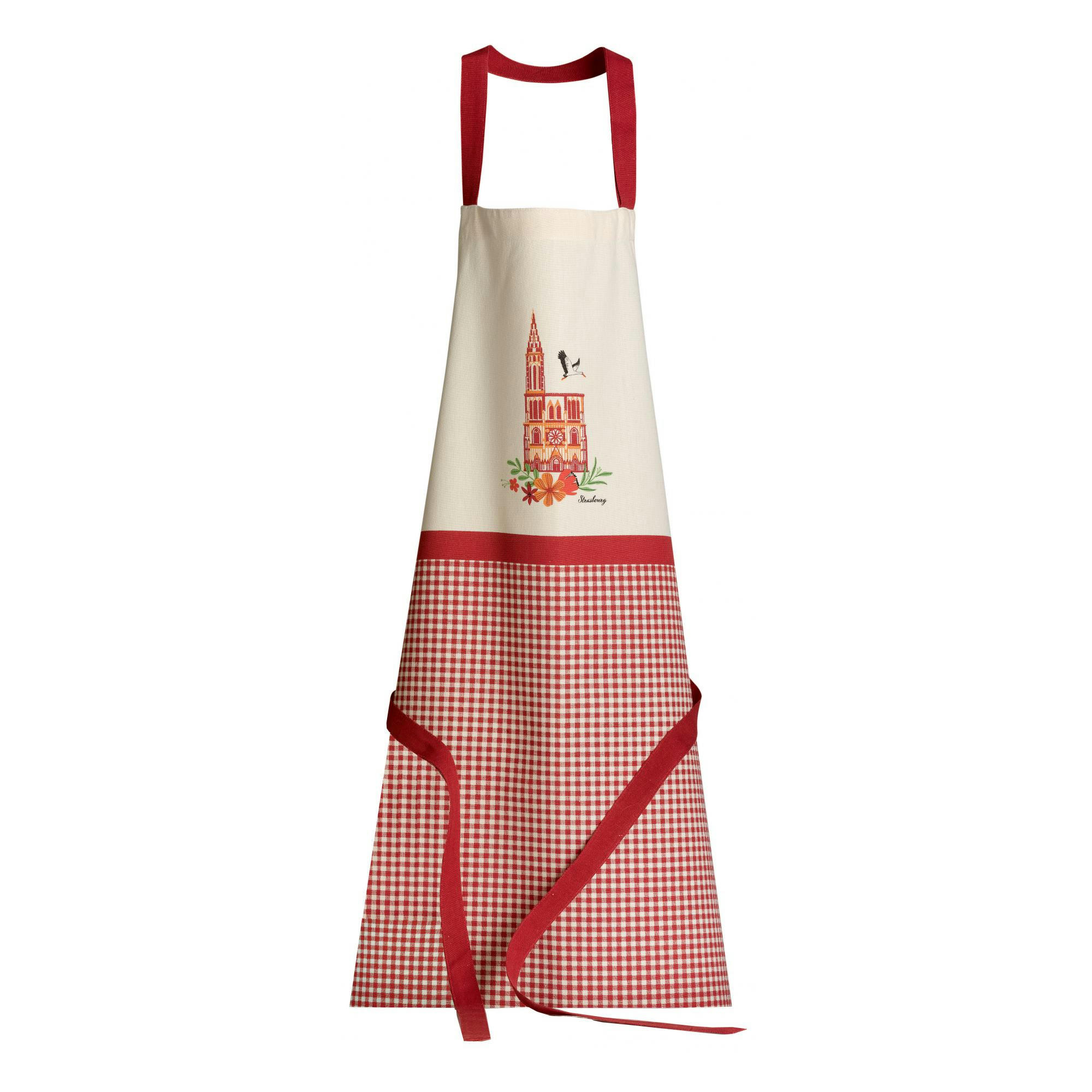 CATHEDRALE - Tablier de cuisine cathédrale en coton ecru/rouge 72 x 85