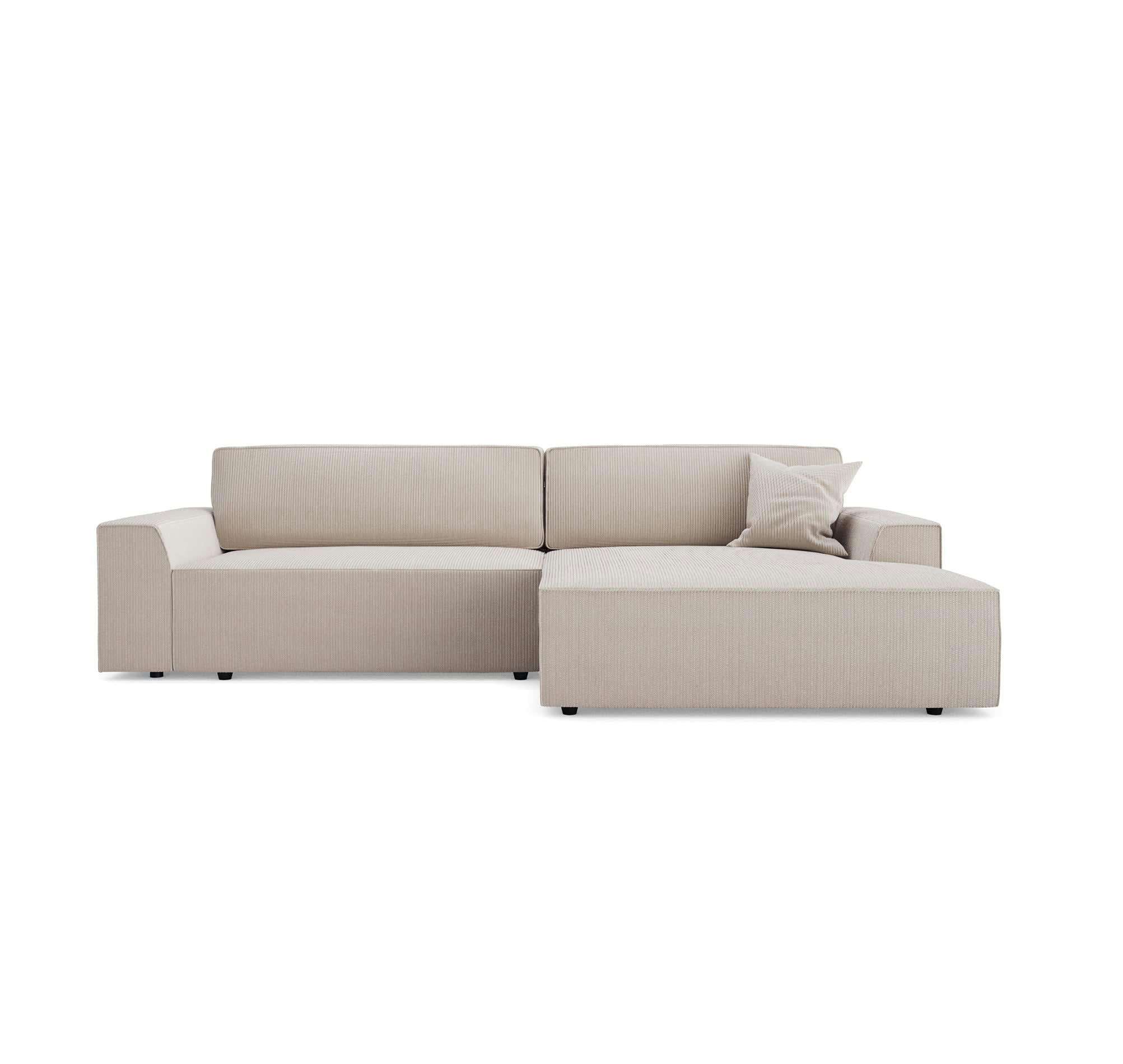 ELIOTT - Canapé angle droit convertible coffre velours côtelé crème 300x174cm