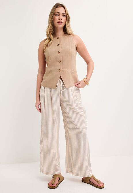 Womens Cream Stripe Linen Blend Trousers