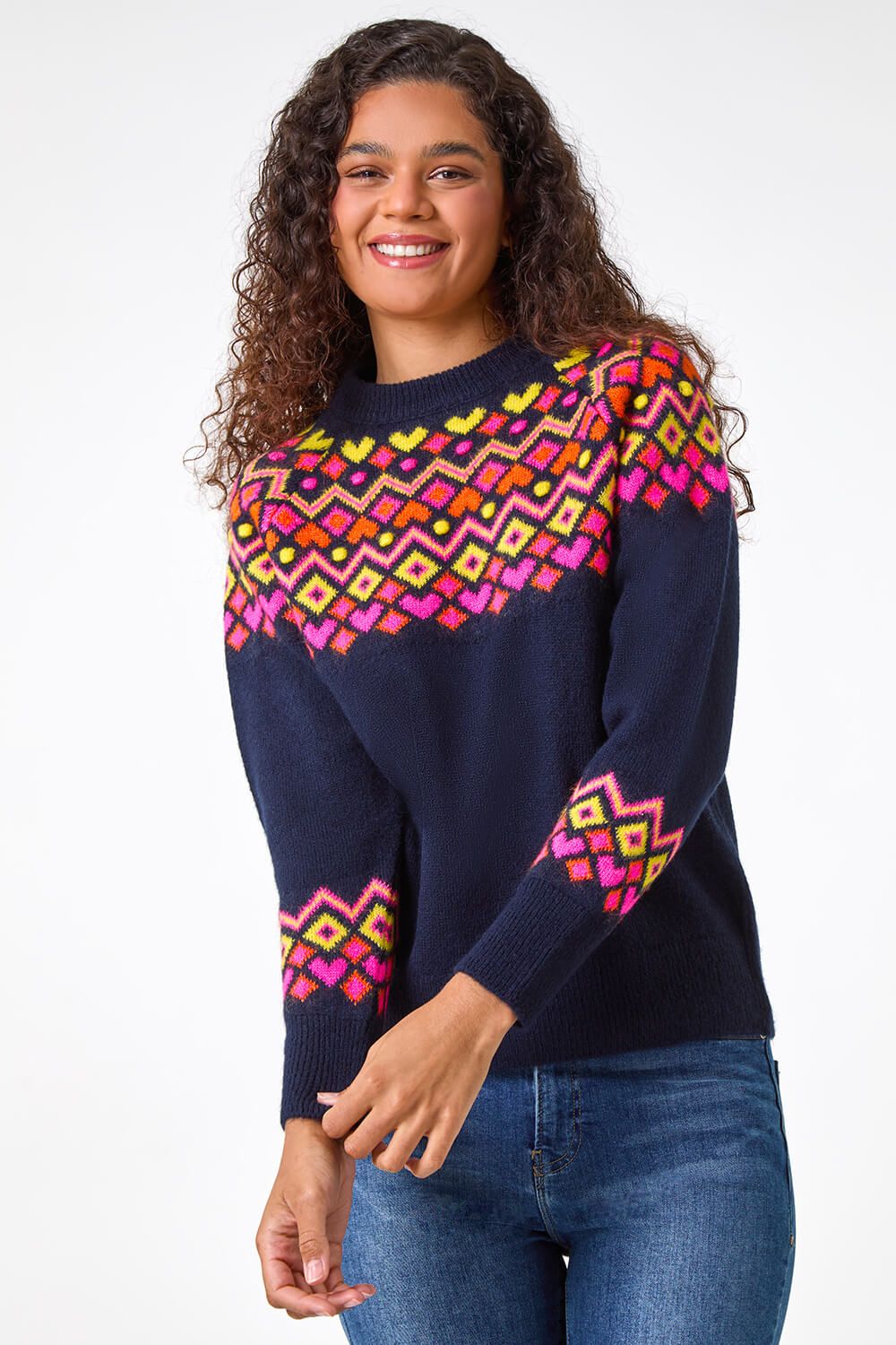 Roman Heart Print Crew Neck Knit Jumper
