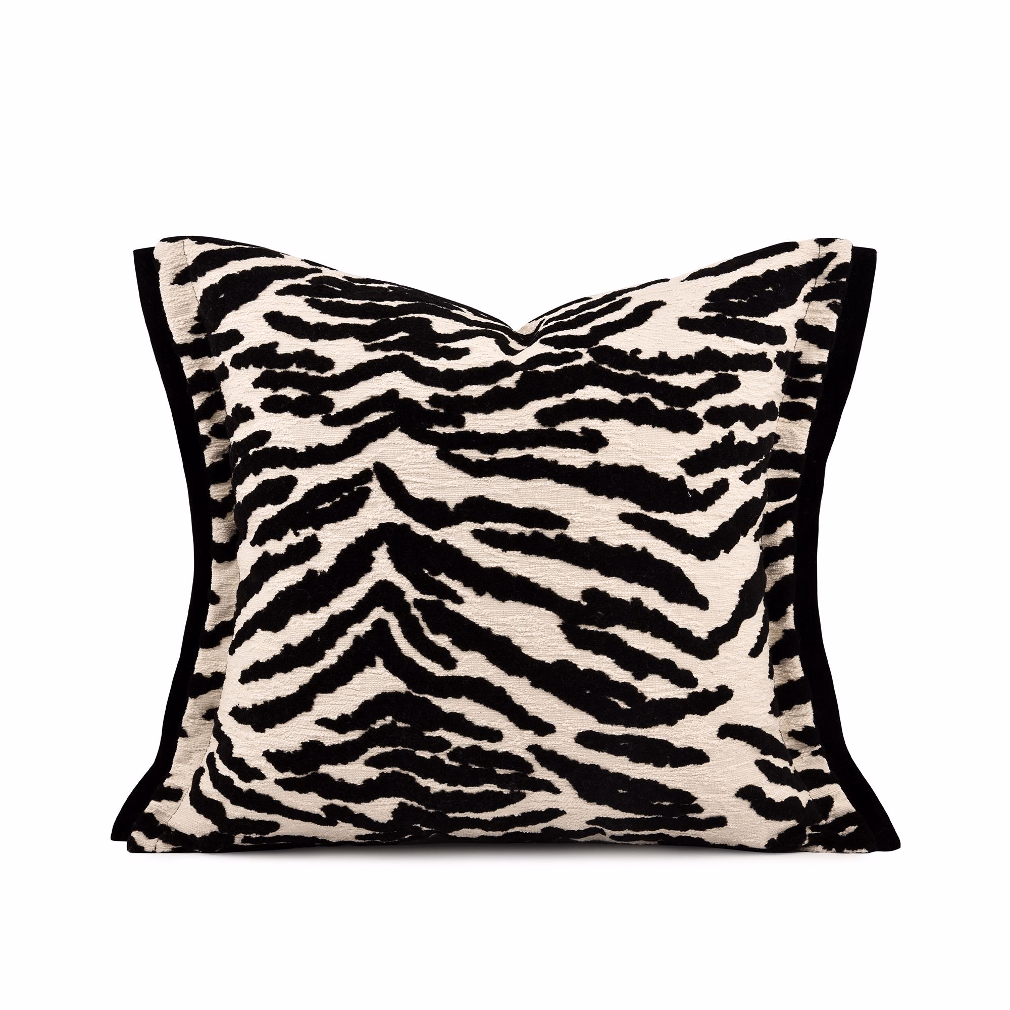 Zebra cut velvet throw pillow cover, black & ivory, modern luxury animal print, sofa accent