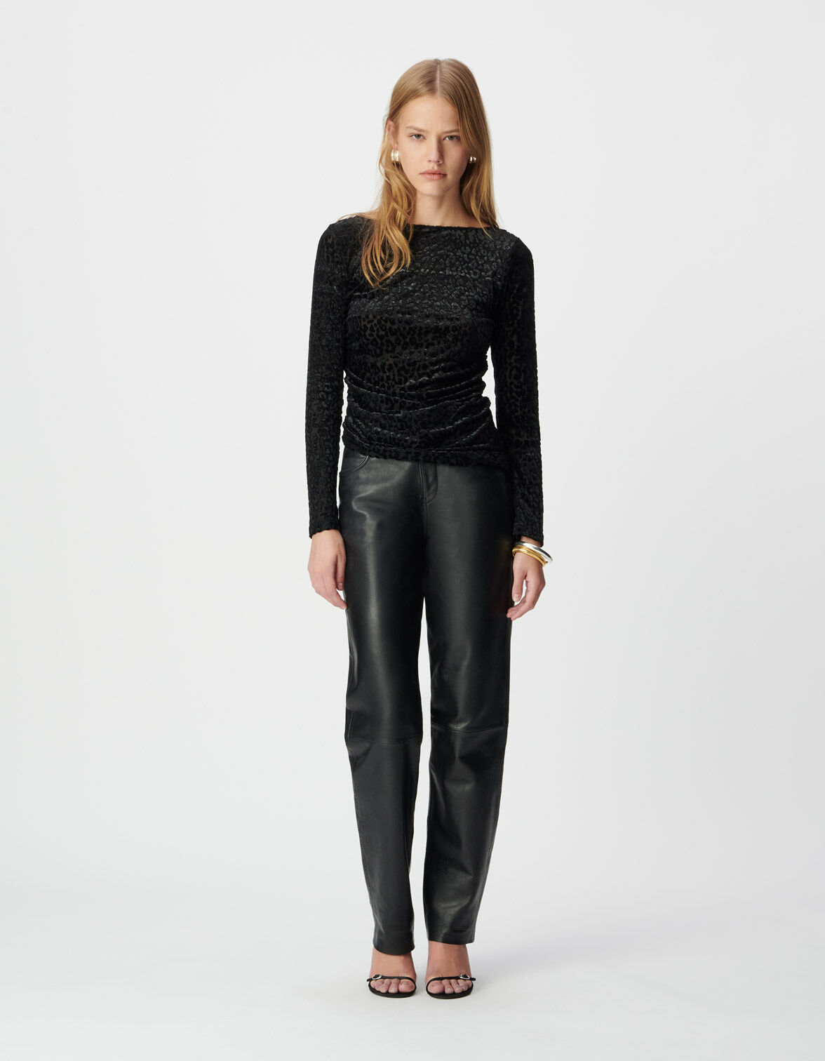 Tee-shirt noir velours motif léopard Femme