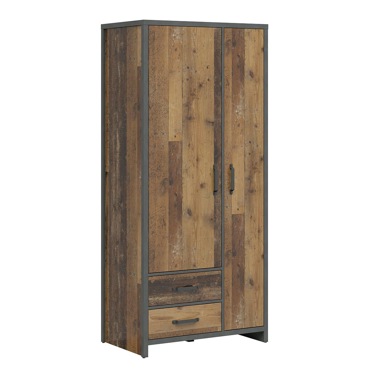 - Armoire 2 portes 2 tiroirs stratifiés naturel et gris