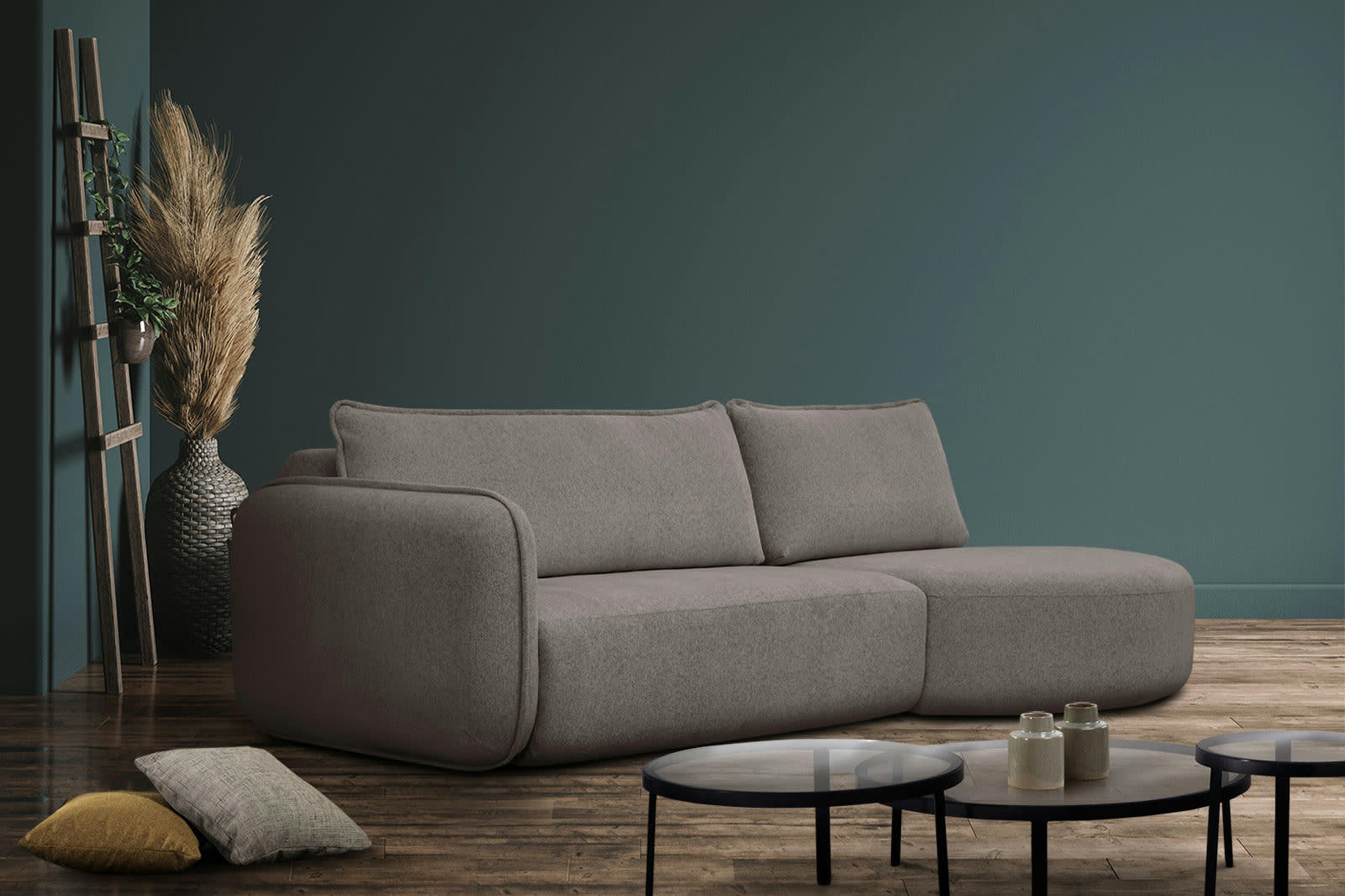 IPSUM - Canapé d'angle droit 3 places avec l'île tissu marron