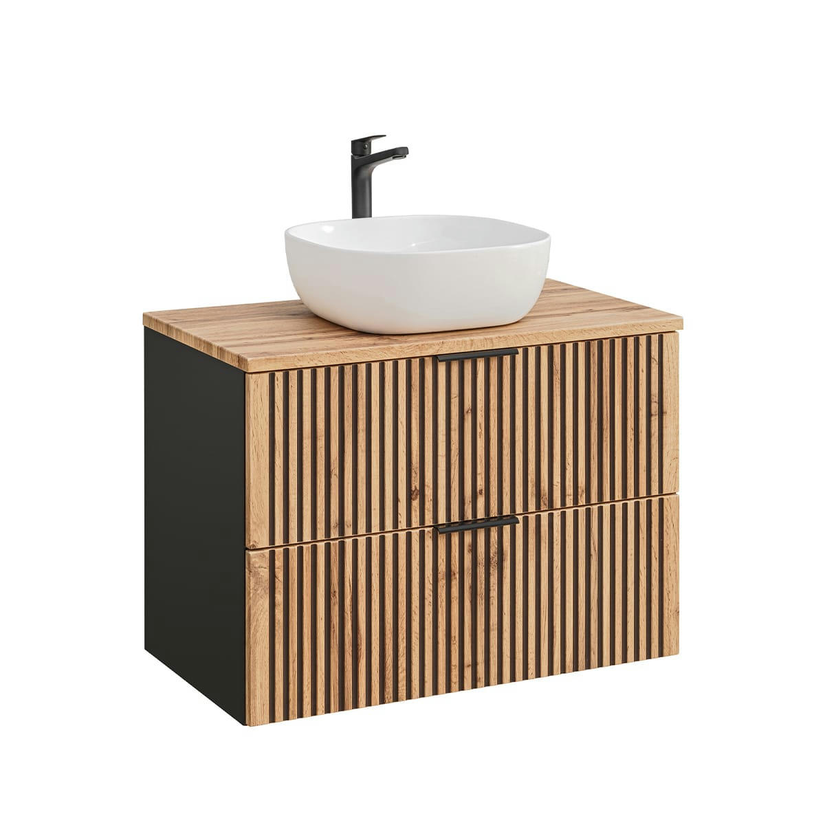 - Ensemble meuble simple vasque 80cm et colonne naturel et noir