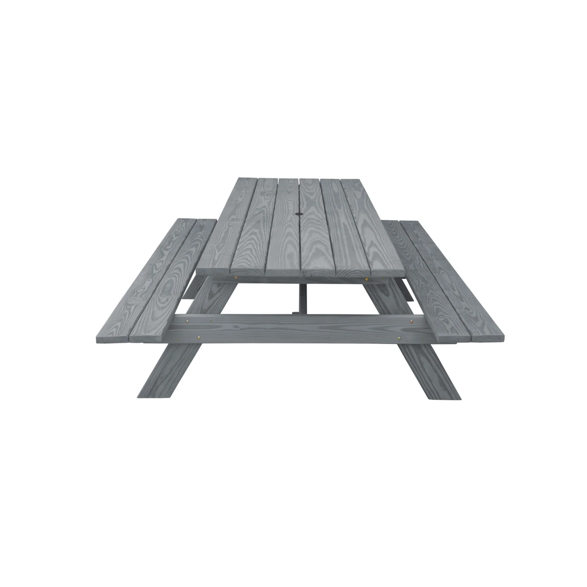 HomeRoots 94 Gray Solid Wood Outdoor Picnic Table with Umbrella Hole
