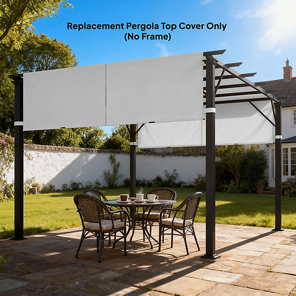 Lot de 2 toiles de rechange pergola rétractable 3 x 3 m polyester anti-UV30  gris clair
