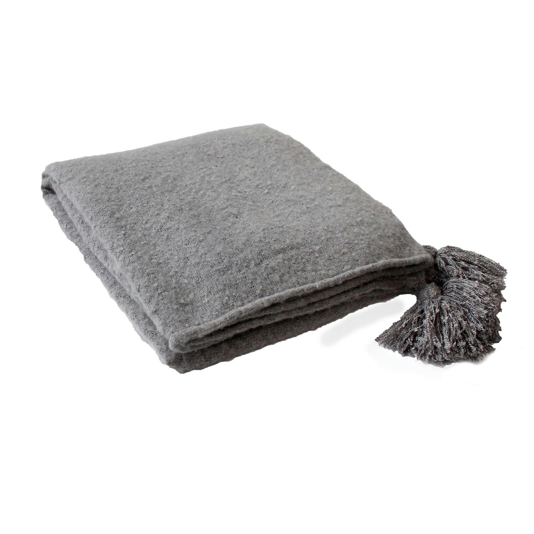 - Plaid à pompons aspect mohair polyester gris clair 125x150 cm