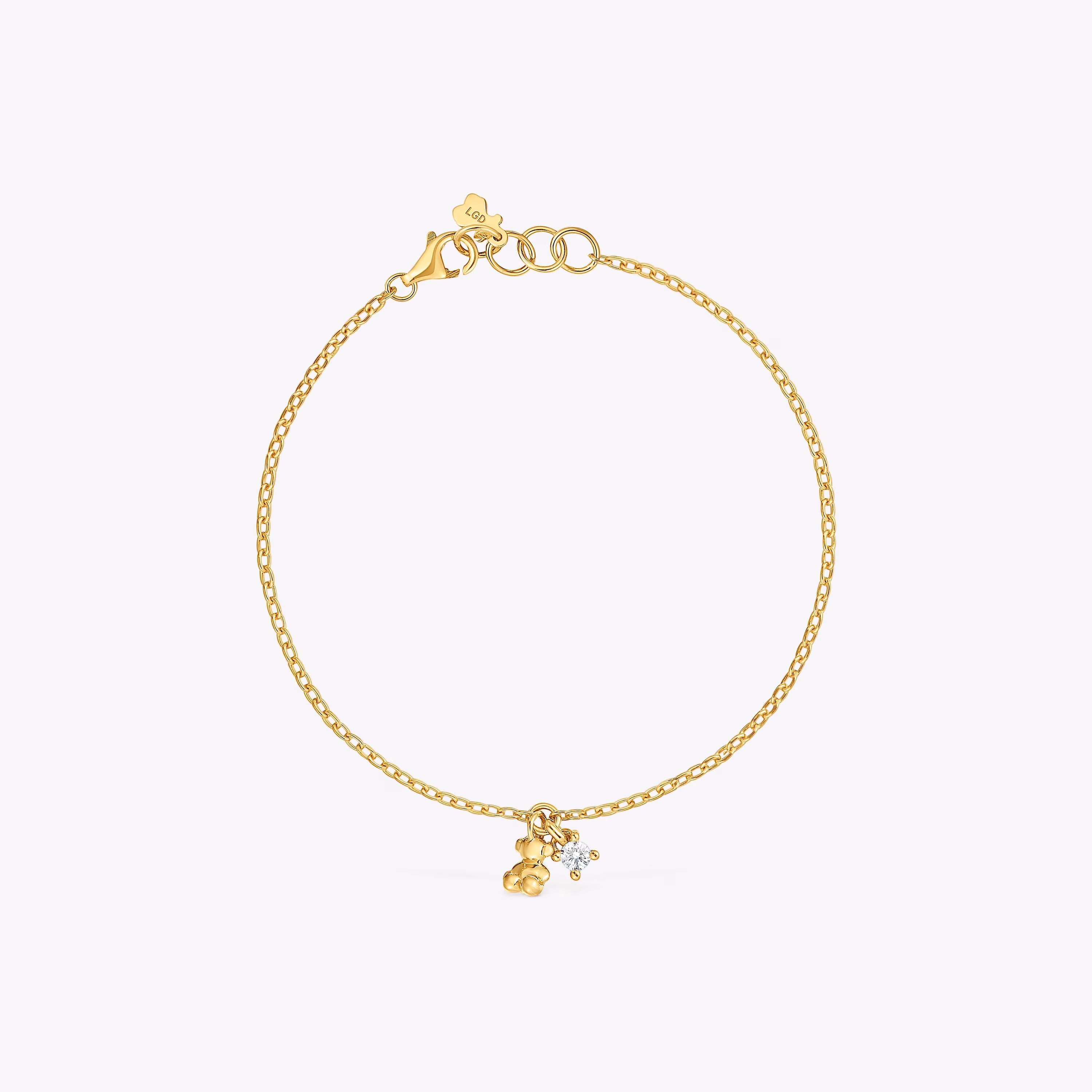 Pulsera cadena con baño de oro 18 kt sobre plata y diamante creado en laboratorio Bold Bear LGD